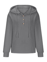 Drawstring Quarter Button Long Sleeve Hoodie for a perfect OOTD – dress to impress outfits from Amexza