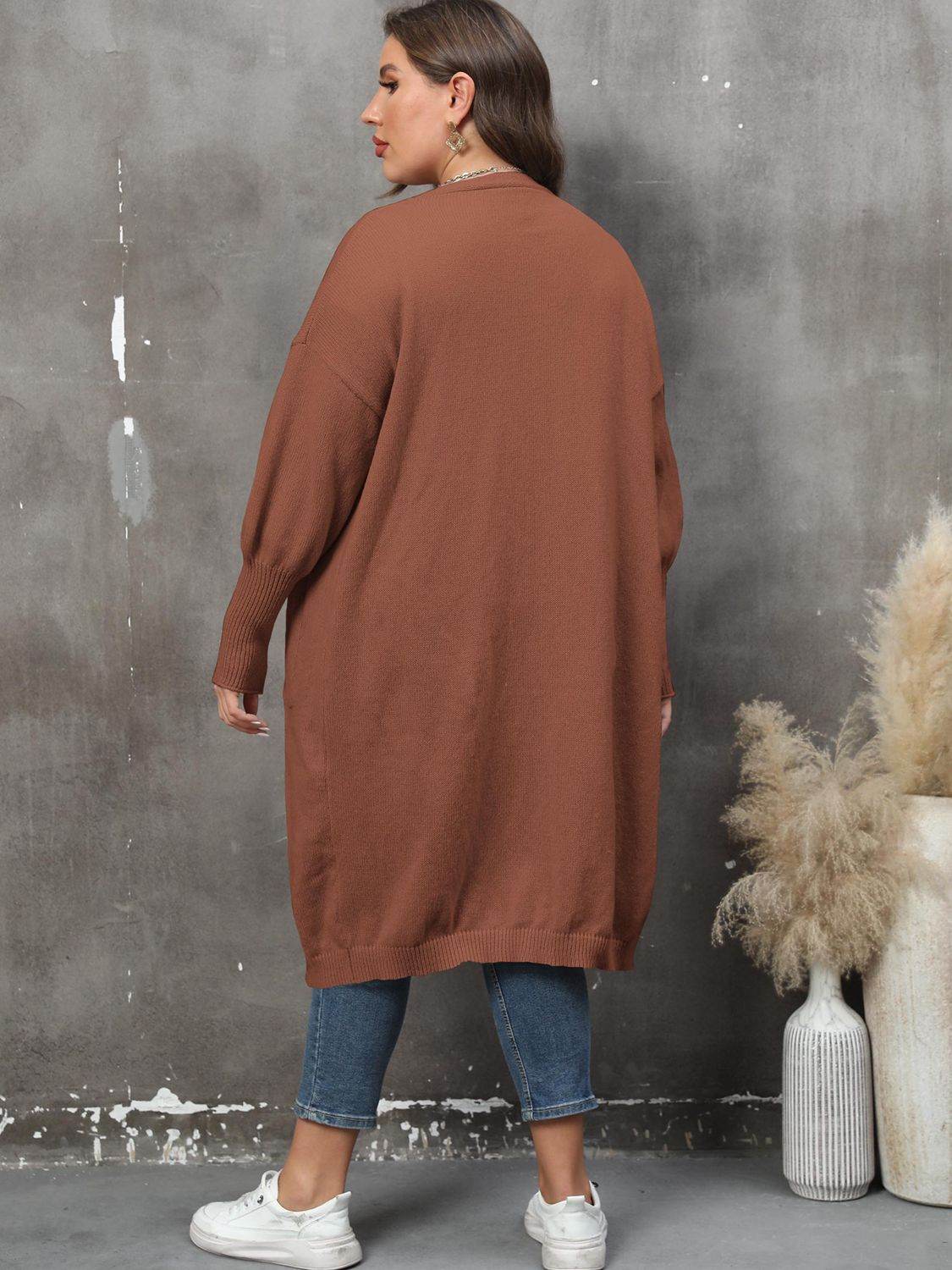 Plus Size Long Sleeve Pocketed Cardigan for a perfect OOTD – dress to impress outfits from Amexza