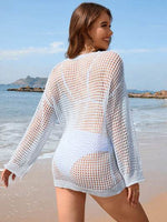 Openwork Dropped Shoulder Long Sleeve Cover-Up for a perfect OOTD – dress to impress outfits from Amexza