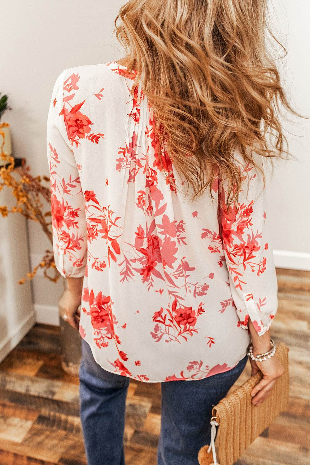 Floral Notched Long Sleeve Blouse for a perfect OOTD – dress to impress outfits from Amexza