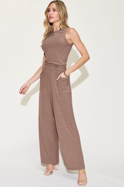 Basic Bae Full Size Ribbed Tank and Wide Leg Pants Set for a perfect OOTD – dress to impress outfits from Amexza