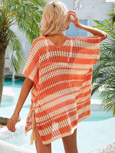 Angel Wings Tassel Openwork Striped V-Neck Cover Up for a perfect OOTD – dress to impress outfits from Amexza