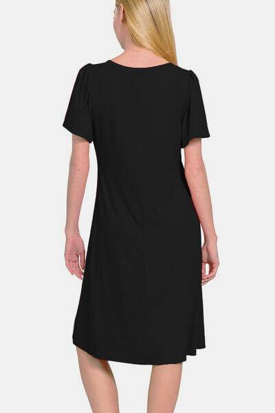 Zenana V-Neck Short Sleeve Dress - Amexza