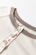 Floral Half Button Long Sleeve T-Shirt - Amexza