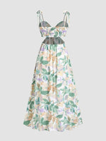 Smocked Printed Tie-Shoulder Dress