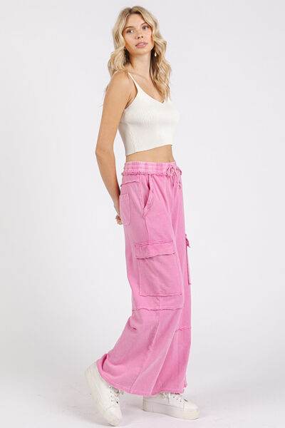 Mittoshop Mineral Wash Elastic Waist Cargo Wide Leg Pants for a perfect OOTD – dress to impress outfits from Amexza