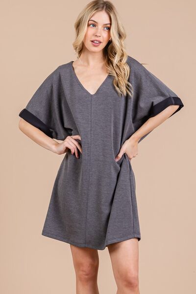 Ces Femme V-Neck Half Sleeve Dress CHARCOAL for a perfect OOTD – dress to impress outfits from Amexza