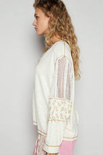 POL Floral Crochet Patch V-Neck Top - Amexza