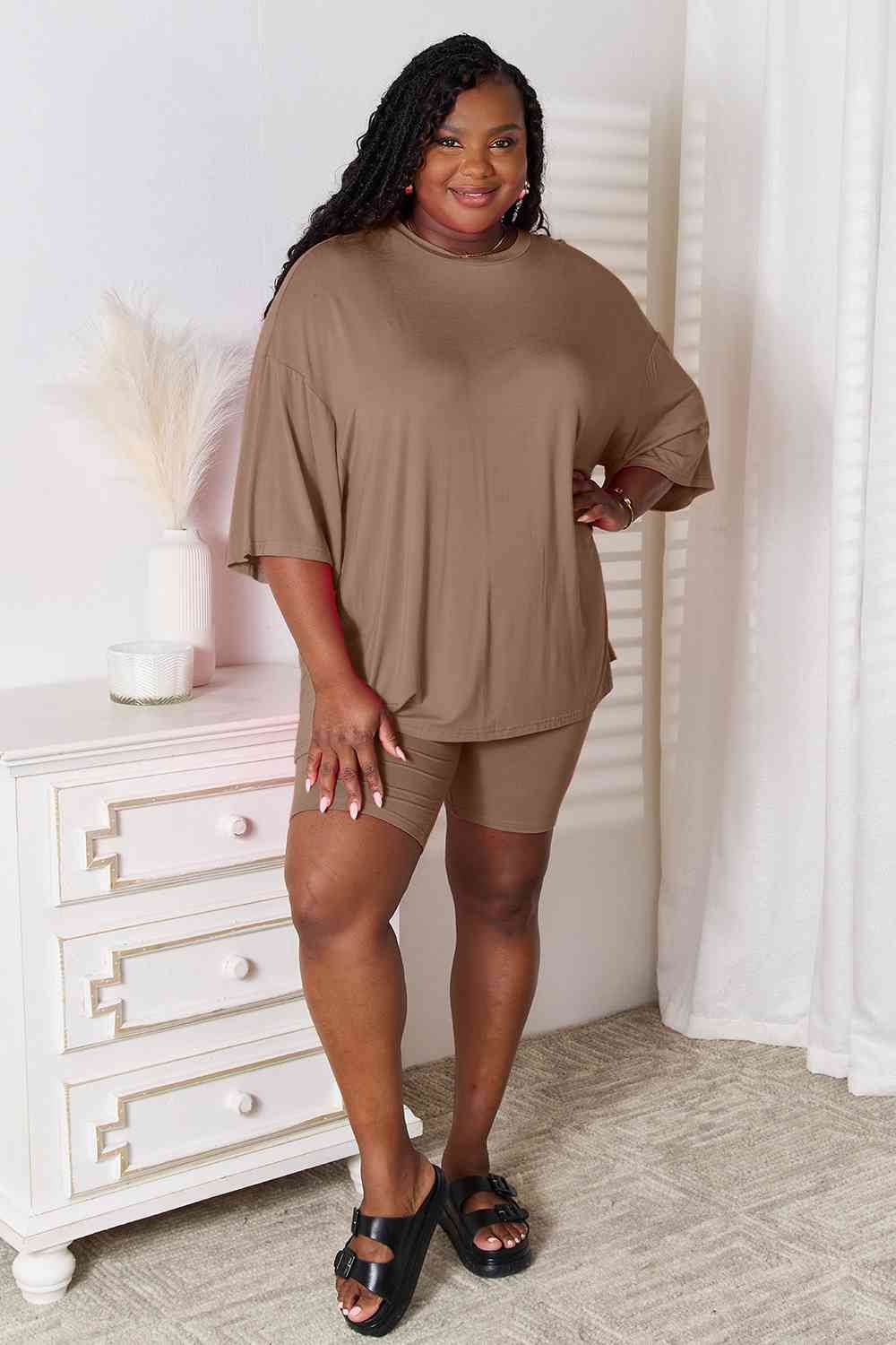 Basic Bae Full Size Soft Rayon Three-Quarter Sleeve Top and Shorts Set - Amexza