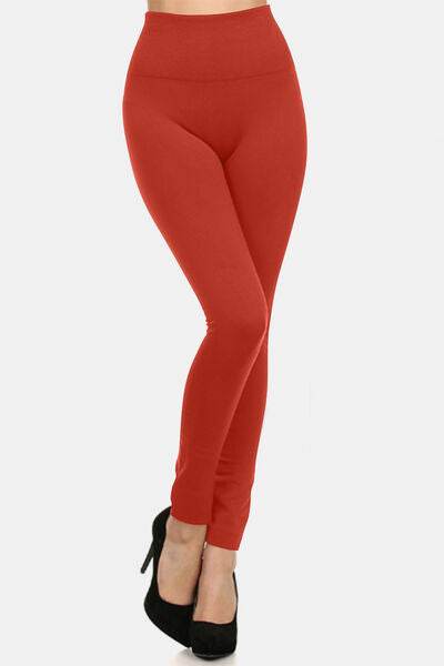 Yelete Full Size Seamless High Waist Fleece Leggings - Amexza