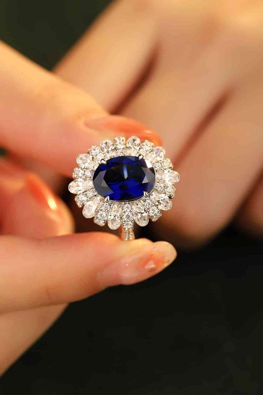 5 Carat Lab-Grown Sapphire Flower Shape Ring Royal Blue for a perfect OOTD – dress to impress outfits from Amexza