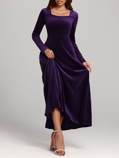 Square Neck Long Sleeve Velvet Dress for a perfect OOTD – dress to impress outfits from Amexza