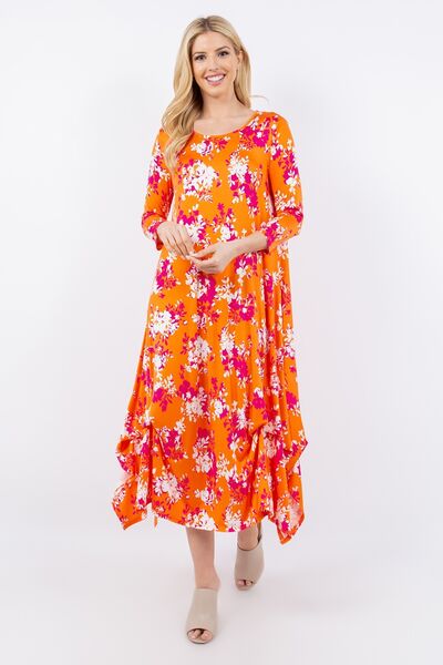 Celeste Full Size Pick-Up Hem Asymmetric Floral Midi Dress for a perfect OOTD – dress to impress outfits from Amexza