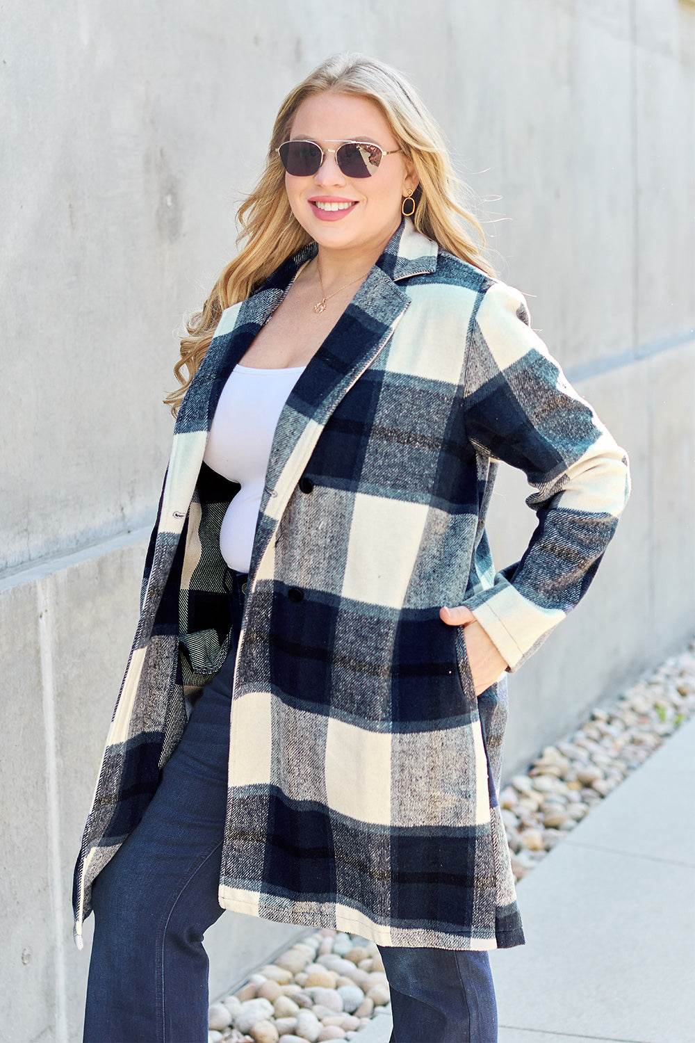 Double Take Full Size Plaid Button Up Lapel Collar Coat for a perfect OOTD – dress to impress outfits from Amexza