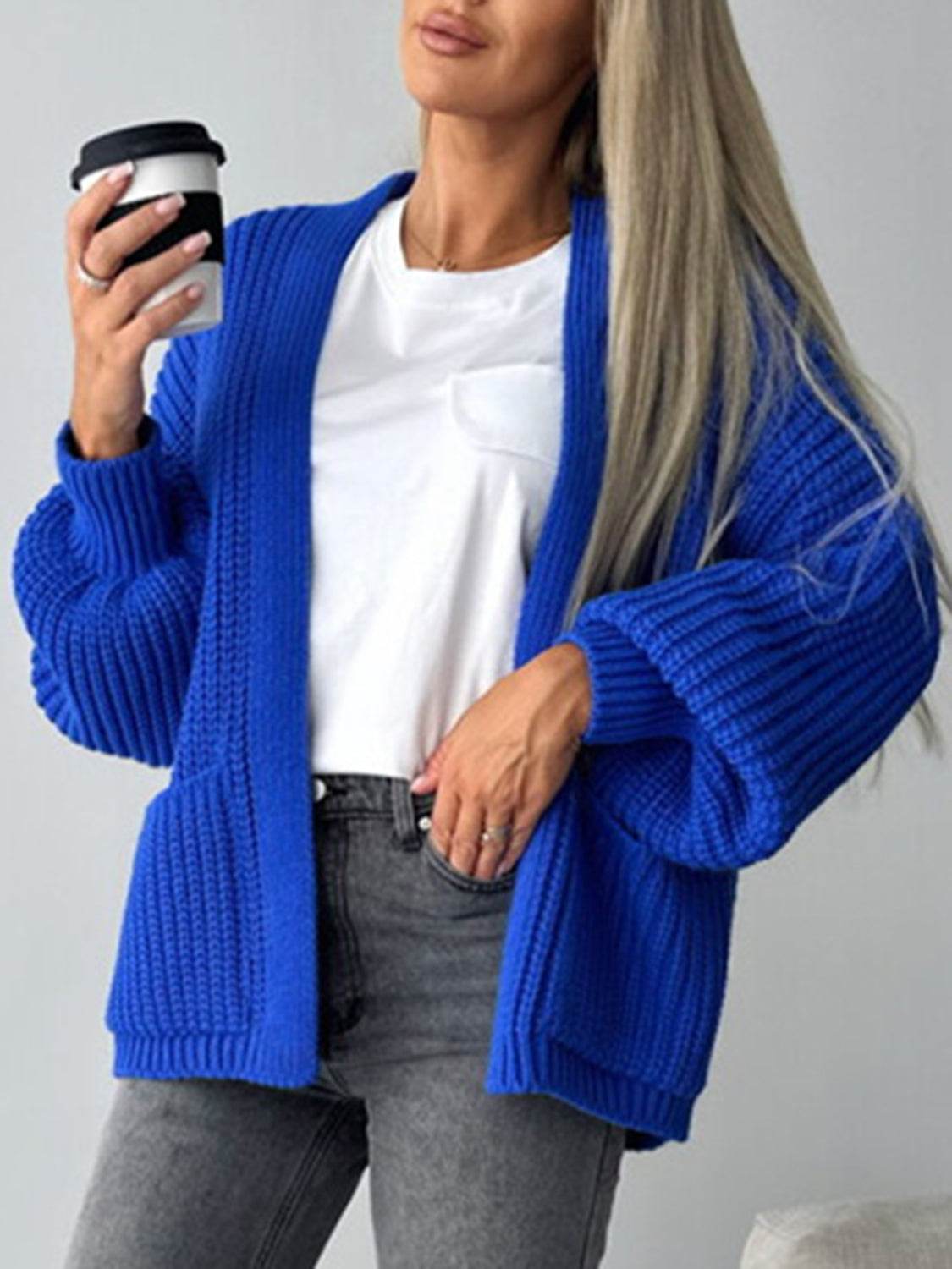 Open Front Dropped Shoulder Cardigan - Amexza