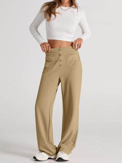 High Waist Wide Leg Pants Khaki for a perfect OOTD – dress to impress outfits from Amexza