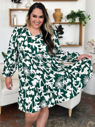 Double Take Full Size Printed Ruffle Hem Dress with Pocket for a perfect OOTD – dress to impress outfits from Amexza