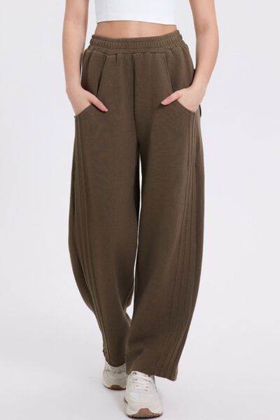 Basic Bae Elastic Waist Straight Leg Pants with Pockets Brown for a perfect OOTD – dress to impress outfits from Amexza