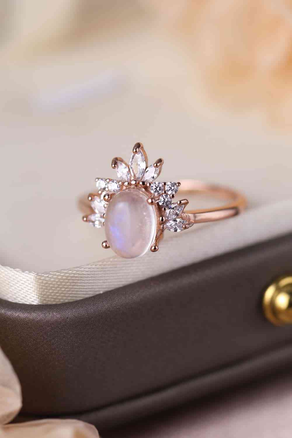 High Quality Natural Moonstone 18K Rose Gold-Plated 925 Sterling Silver Ring for a perfect OOTD – dress to impress outfits from Amexza