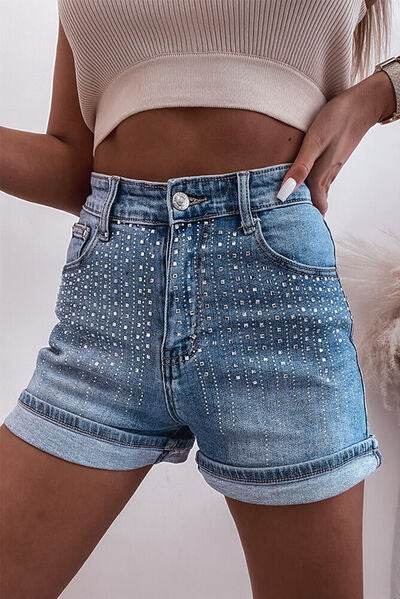 Rhinestone High Waist Denim Shorts Medium for a perfect OOTD – dress to impress outfits from Amexza