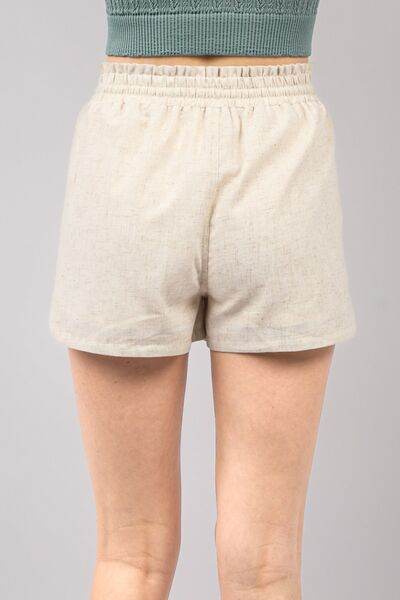 VERY J Drawstring Elastic Waist Linen Shorts - Amexza