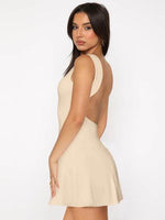 Backless Wide Strap Mini Dress Khaki for a perfect OOTD – dress to impress outfits from Amexza