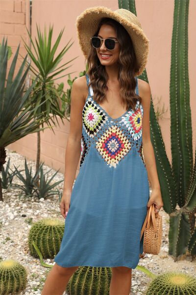 Geometric V-Neck Spaghetti Strap Cover Up Dress Sky Blue One Size for a perfect OOTD – dress to impress outfits from Amexza