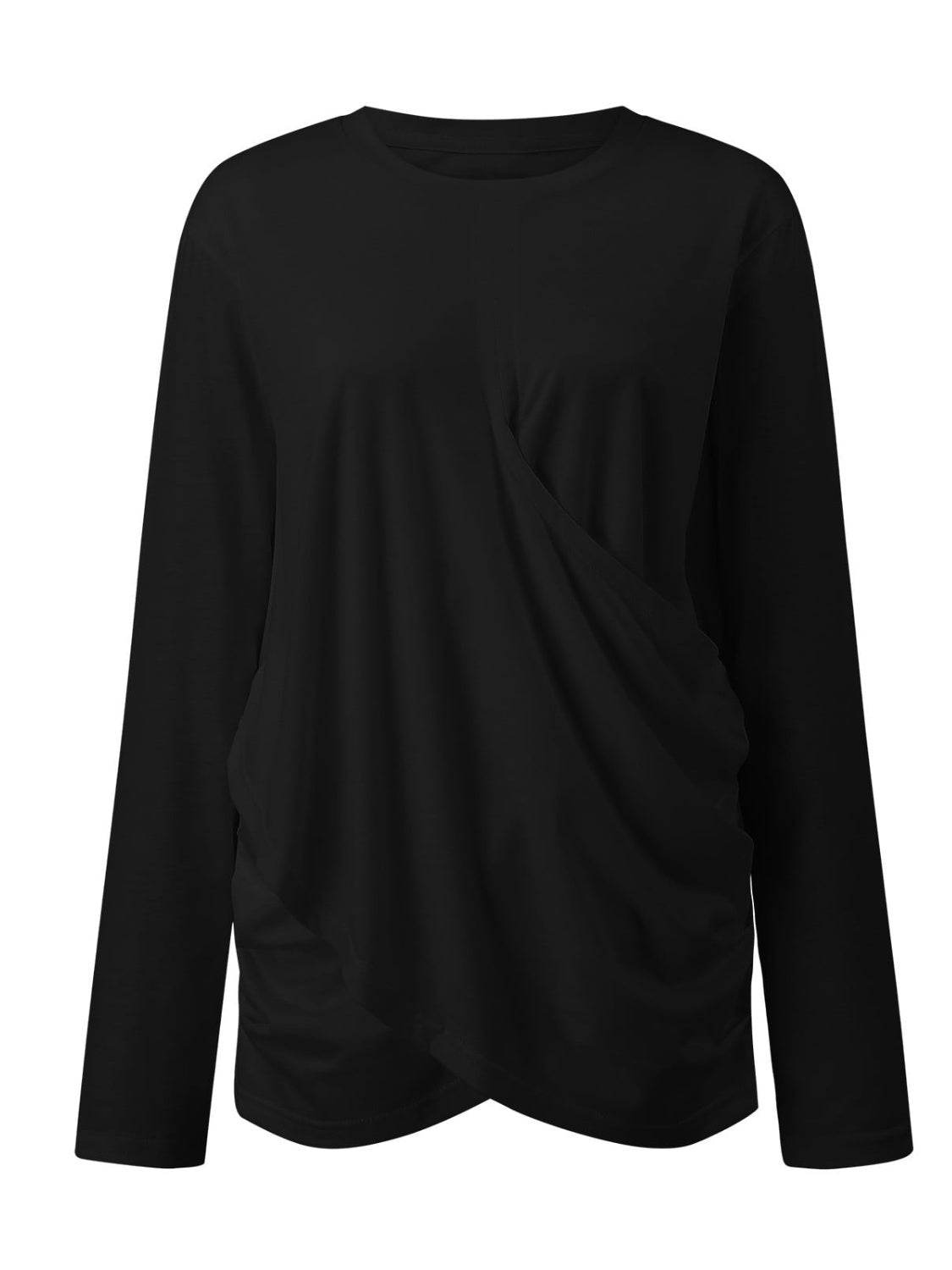 Ruched Round Neck Long Sleeve T-Shirt for a perfect OOTD – dress to impress outfits from Amexza