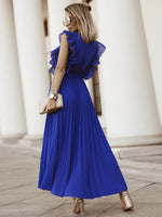 Tied Surplice Cap Sleeve Pleated Dress - Amexza