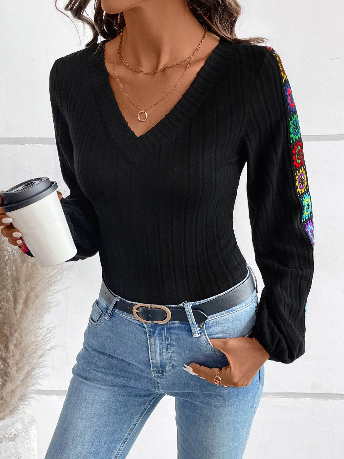 V-Neck Crochet Long Sleeve Top for a perfect OOTD – dress to impress outfits from Amexza