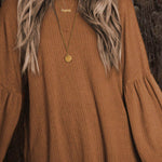 Round Neck Long Sleeve Ruched Blouse - Amexza