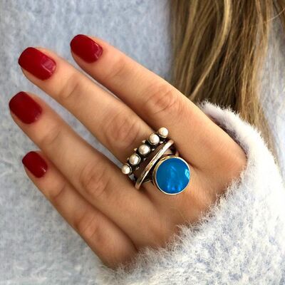 Alloy Three-Layered Open Ring Blue One Size for a perfect OOTD – dress to impress outfits from Amexza