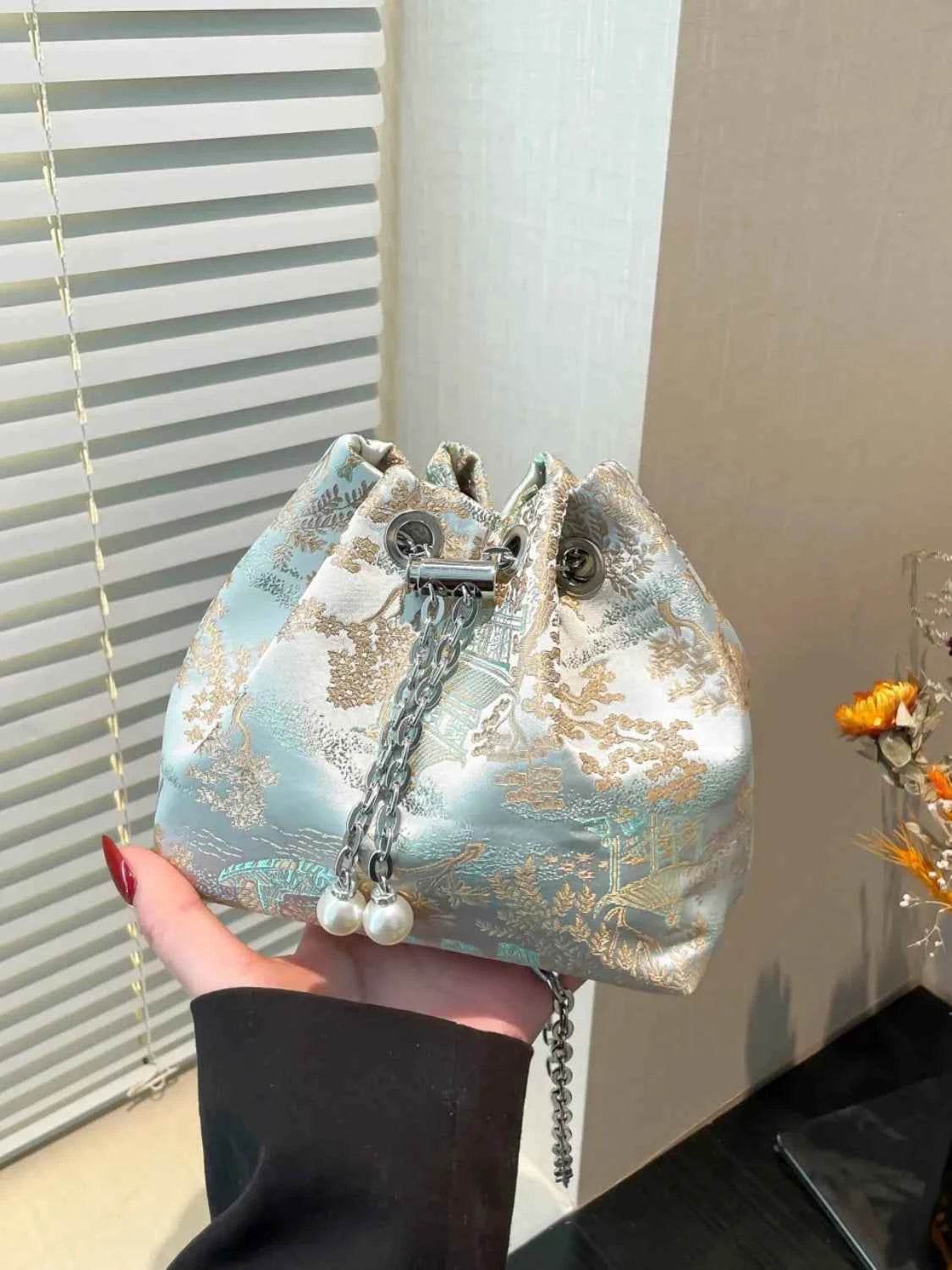 Chain Strap Bucket Bag Light Green One Size for a perfect OOTD – dress to impress outfits from Amexza