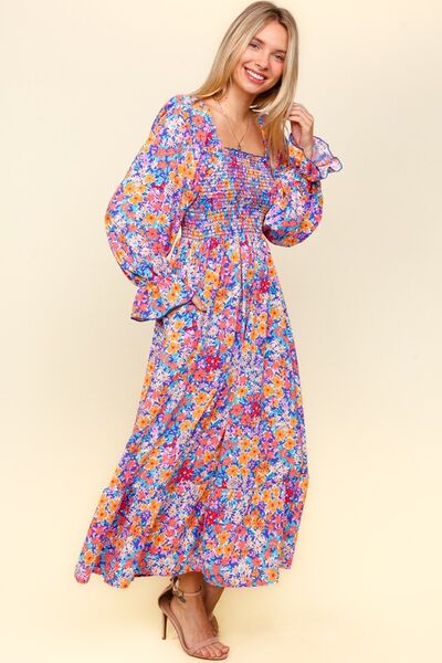 Haptics Smocked Floral Square Neck Flounce Sleeve Dress for a perfect OOTD – dress to impress outfits from Amexza