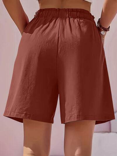 Full Size Pocketed Elastic Waist Shorts Burgundy for a perfect OOTD – dress to impress outfits from Amexza