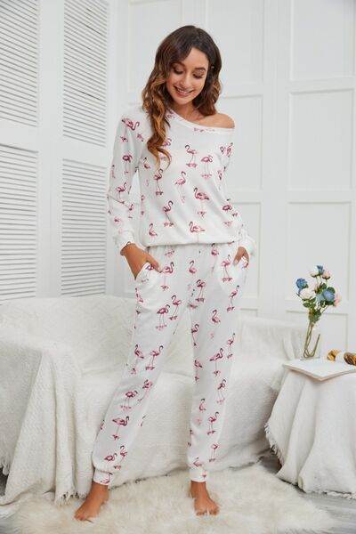 Flamingo Long Sleeve Top and Pants Lounge Set for a perfect OOTD – dress to impress outfits from Amexza