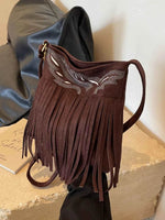 Fringe Solid Color Shoulder Bag Chocolate One Size for a perfect OOTD – dress to impress outfits from Amexza