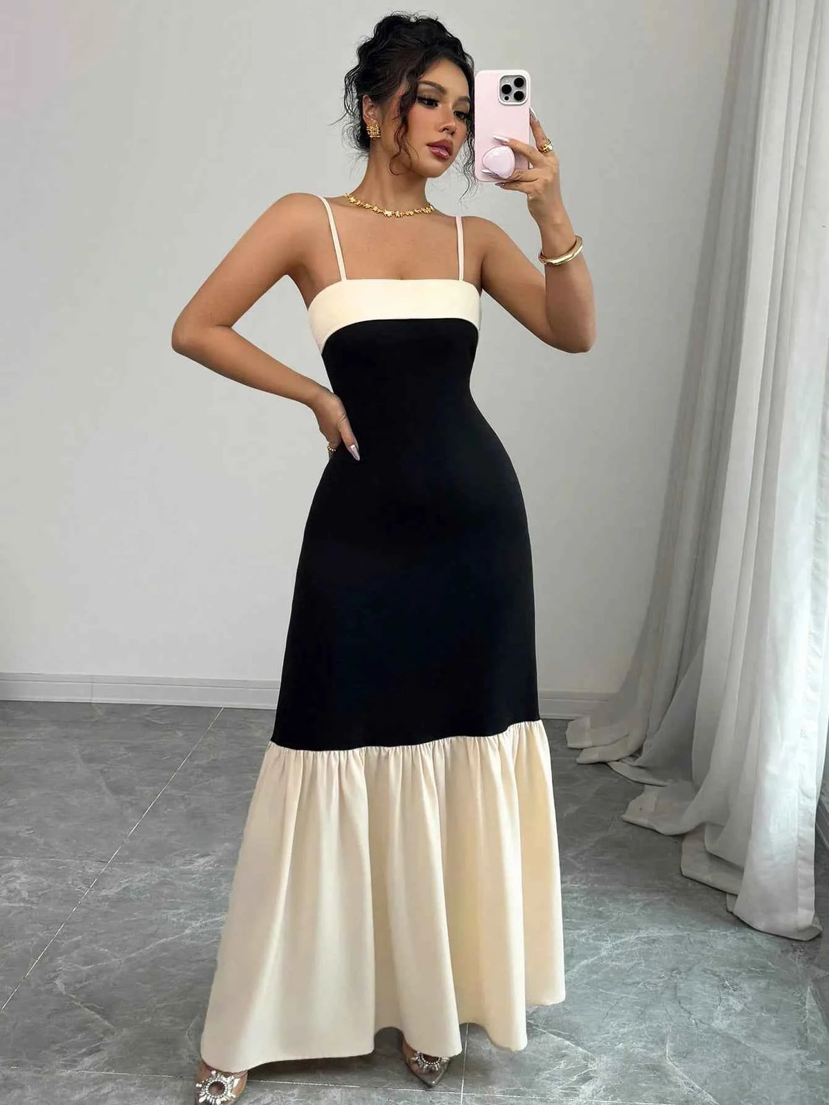 Color Block Maxi Cami Dress