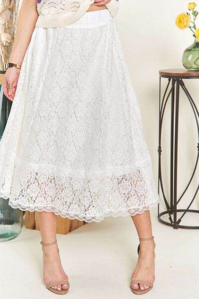 ADORA Elastic Waist Lace Midi Skirt White for a perfect OOTD – dress to impress outfits from Amexza