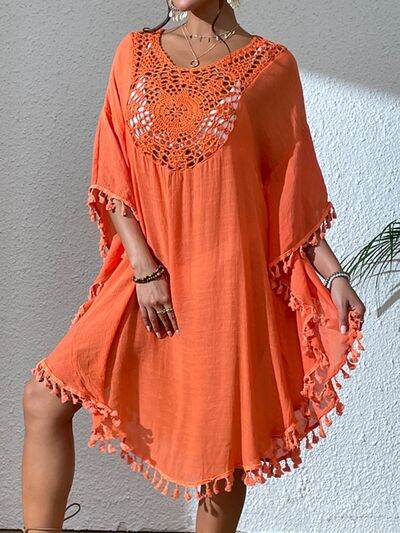 Tassel Cutout Scoop Neck Cover-Up Dress for a perfect OOTD – dress to impress outfits from Amexza