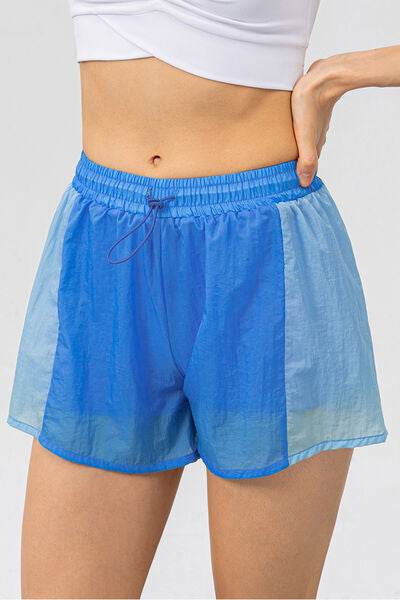 Color Block Drawstring Active Shorts Sky Blue for a perfect OOTD – dress to impress outfits from Amexza