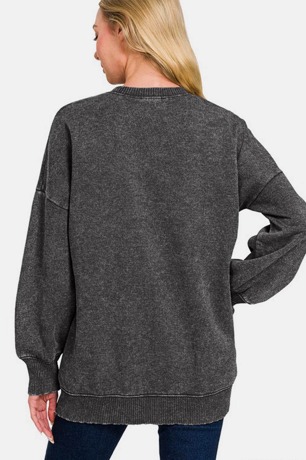 Zenana High-Low Acid Wash Fleece Sweatshirt for a perfect OOTD – dress to impress outfits from Amexza