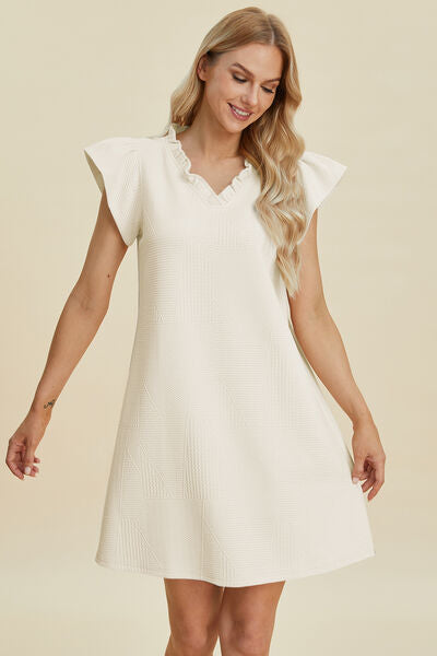 Double Take Full Size Ruffled V-Neck Cap Sleeve Dress for a perfect OOTD – dress to impress outfits from Amexza