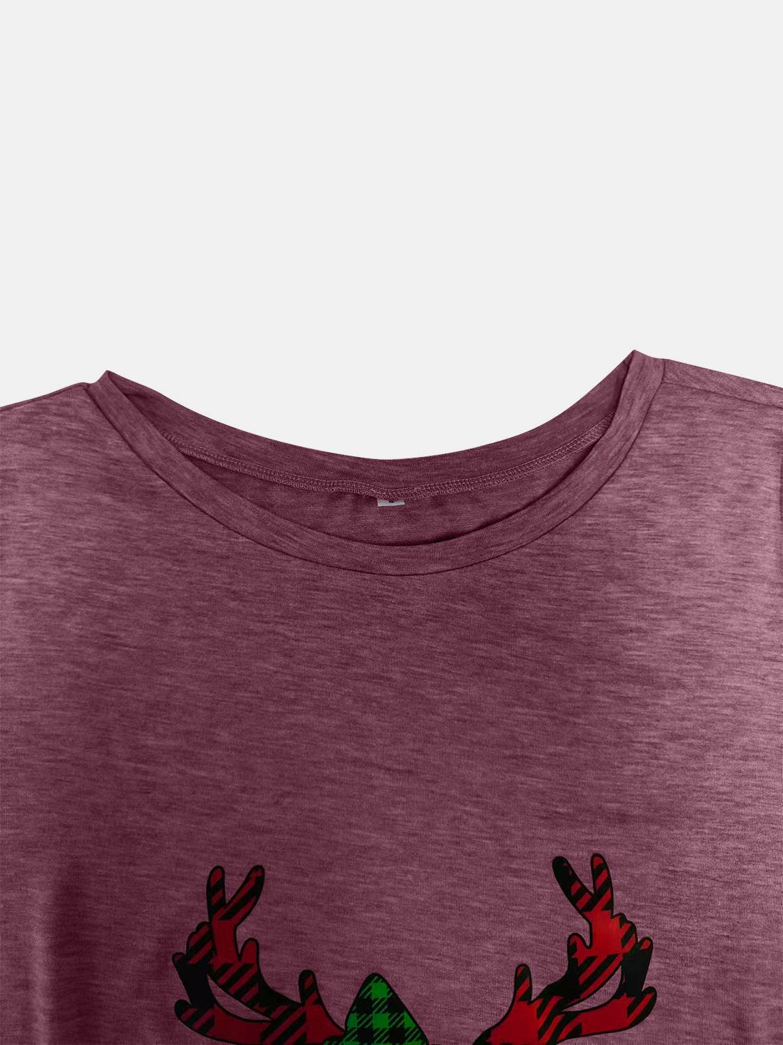 Full Size Reindeer Round Neck Long Sleeve T-Shirt - Amexza