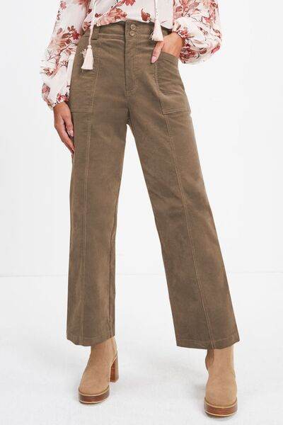 Half Elastic Waist Straight Pants Taupe for a perfect OOTD – dress to impress outfits from Amexza