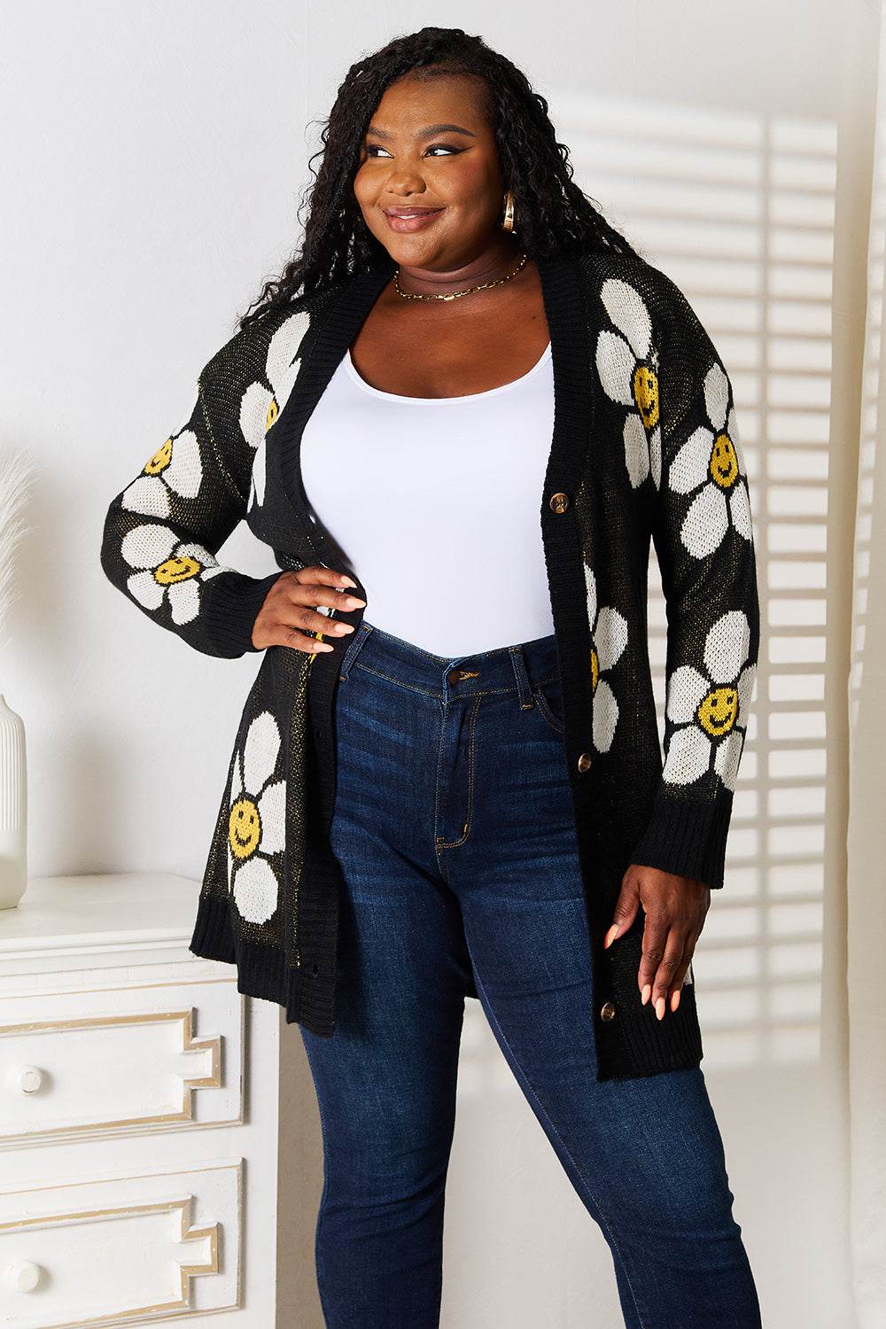 Perfee Floral Button Down Longline Cardigan for a perfect OOTD – dress to impress outfits from Amexza