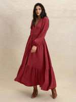 V-Neck Balloon Sleeve Ruffled Hem Maxi Dress for a perfect OOTD – dress to impress outfits from Amexza