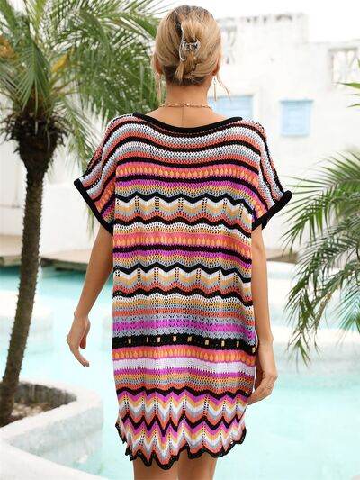 Angel Wings Rainbow Stripe Scalloped V-Neck Cover-Up Dress for a perfect OOTD – dress to impress outfits from Amexza