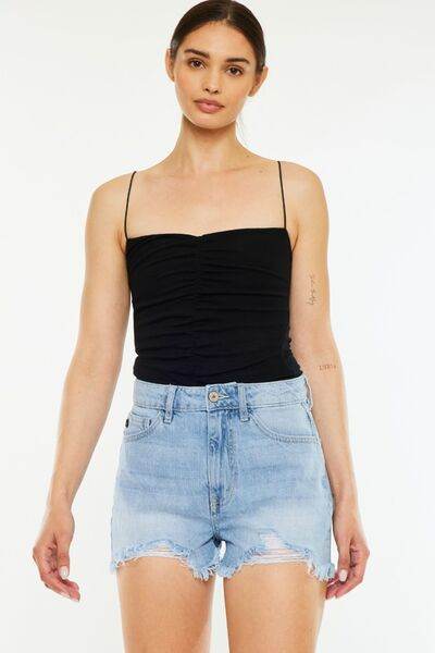 Kancan Raw Hem Distressed High Waist Denim Shorts for a perfect OOTD – dress to impress outfits from Amexza