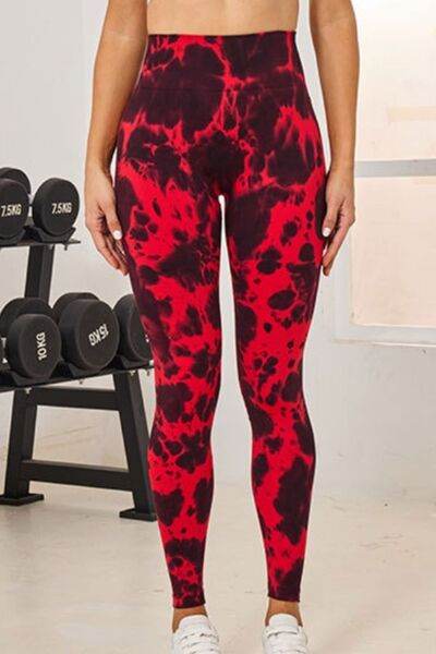 Tie-Dye High Waist Active Leggings Deep Red for a perfect OOTD – dress to impress outfits from Amexza